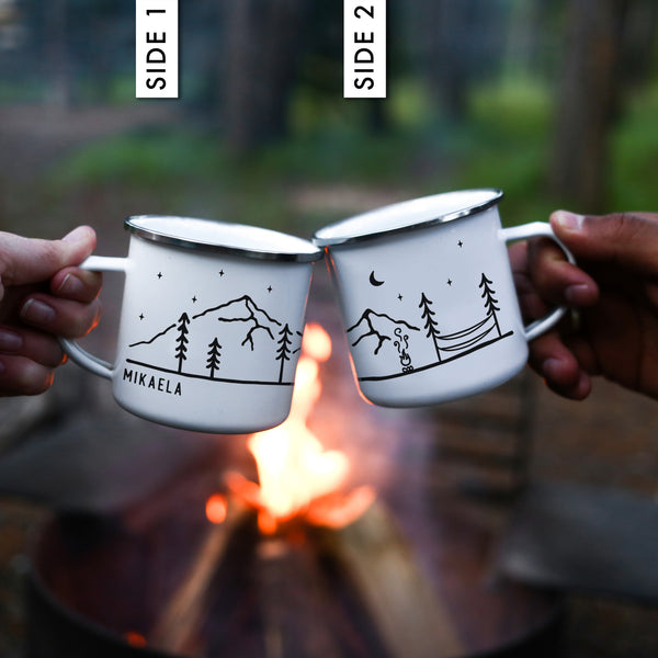 Custom Name Enamel Camping Mug  Cabin Design – The ODYSEA Store