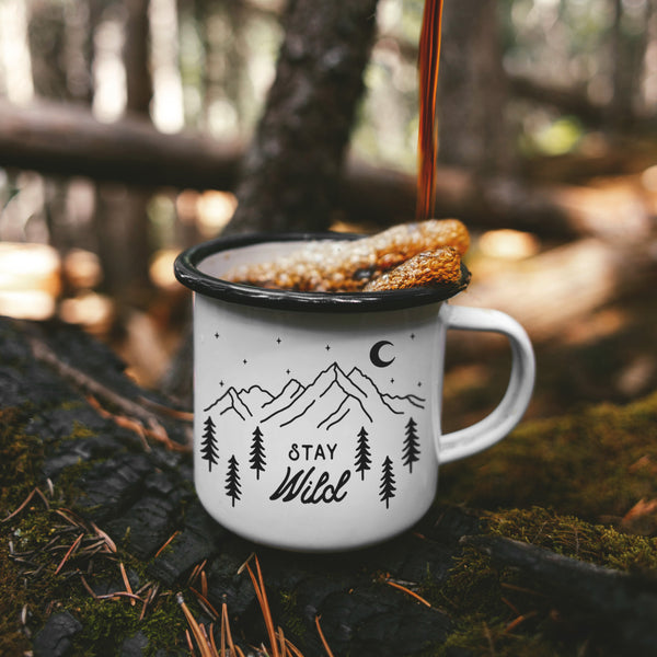 The Wild is Calling-enamel Mug, Campfire Mug, Camping Mug