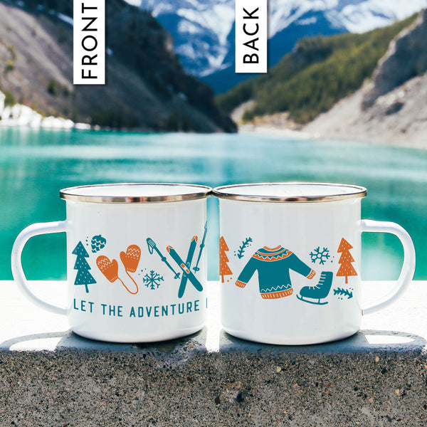 Mountain Camping Adventure Print Enamel Creative Coffee Water Milk Cups  Camping Mugs Handle Drinkware Vacation Hiking