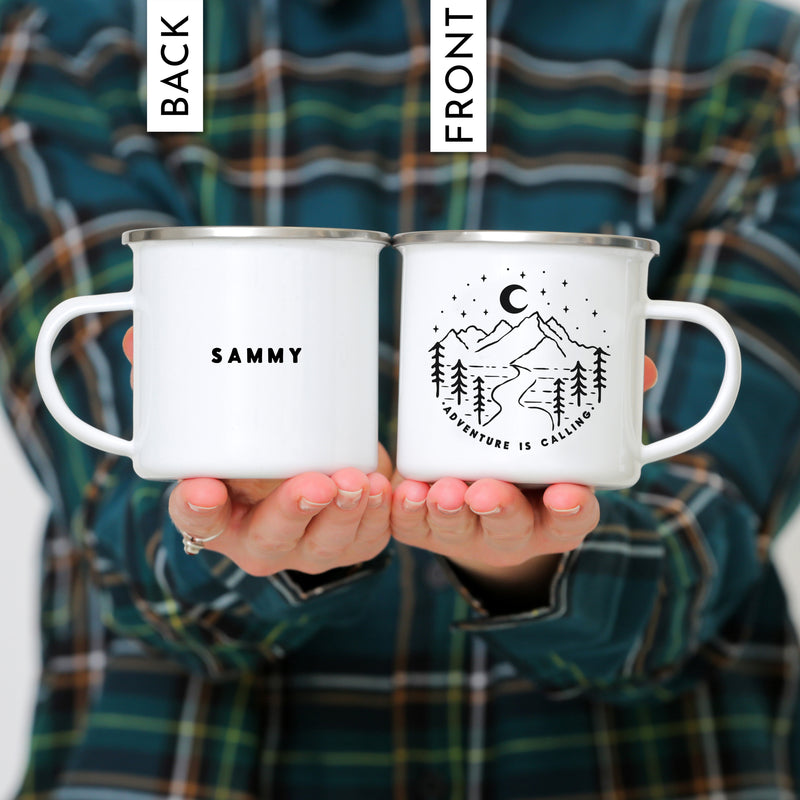 Adventure Is Calling Enamel Camp Mug - Personalized Camp Mugs - ODYSEA Store USA