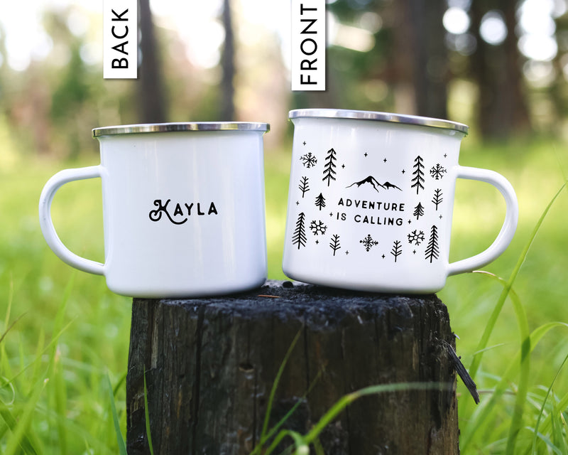 Adventure Is Calling Winter Coffee Mug - Snowflakes Design