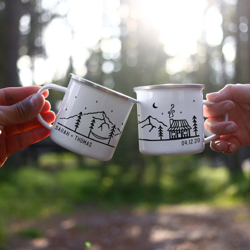 ODYSEA Personalized Name Enamel Camping Mug - Cabin Design