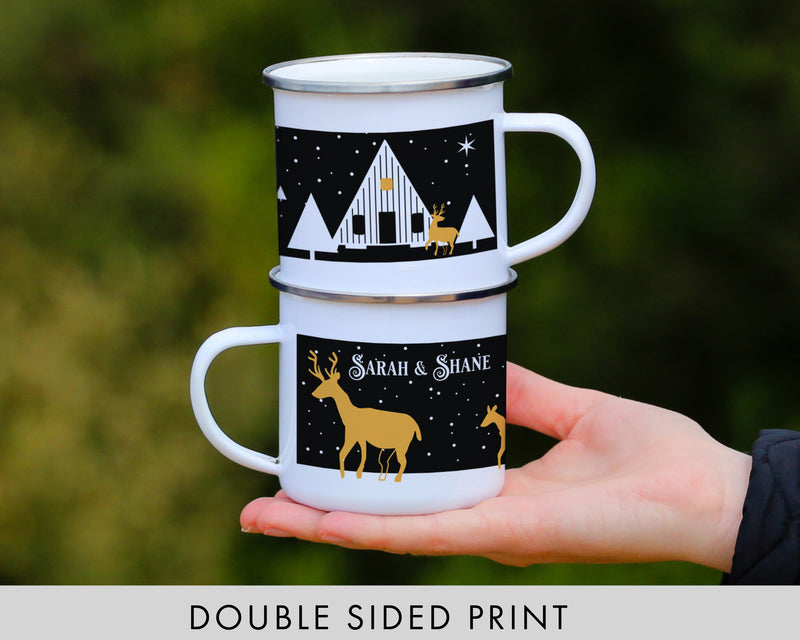 Personalized Deer Christmas Campfire Mug - Cabin