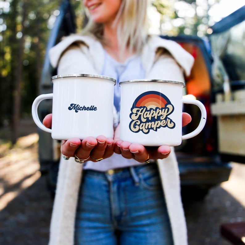 Retro Happy Camper Enamel Coffee Mug