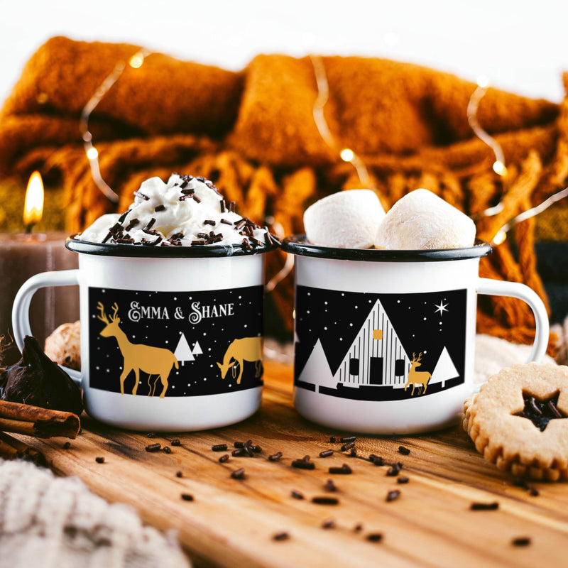 Personalized Deer Christmas Campfire Mug - Cabin