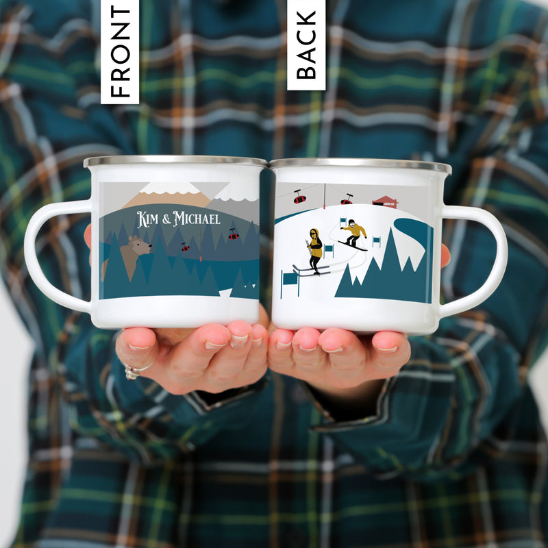 Personalized Text Ski & Snowboarding Design Camping Mug
