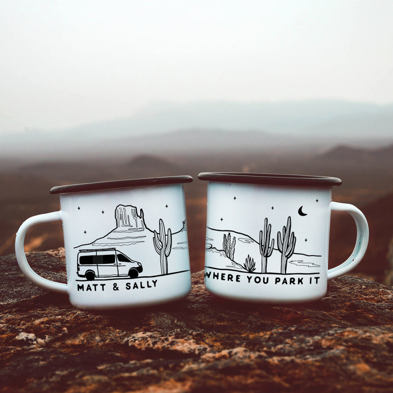 Vanlife Camper Enamel Mug- Desert