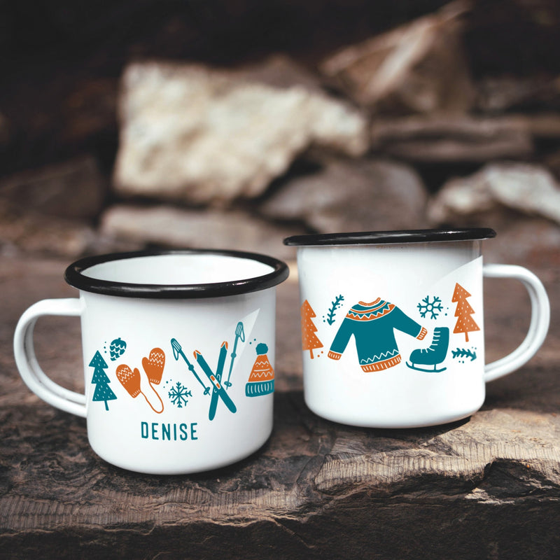 Adventure Camping Mugs Campfire Cup with Forest Print Enamel